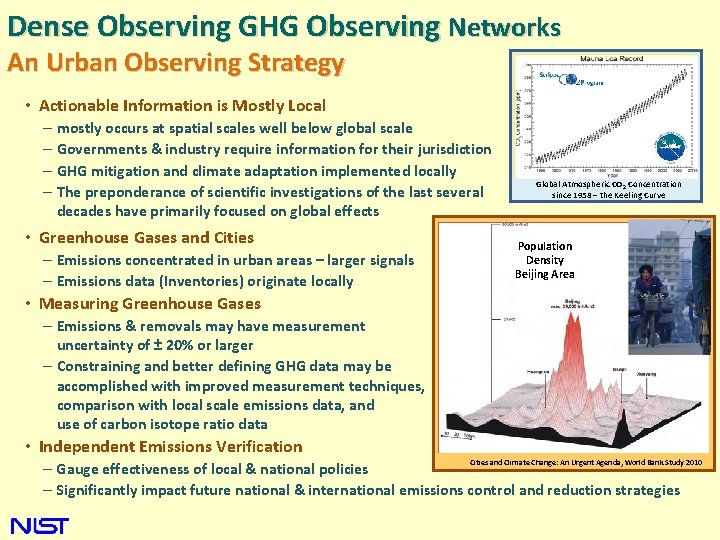 Dense Observing GHG Observing Networks An Urban Observing Strategy • Actionable Information is Mostly