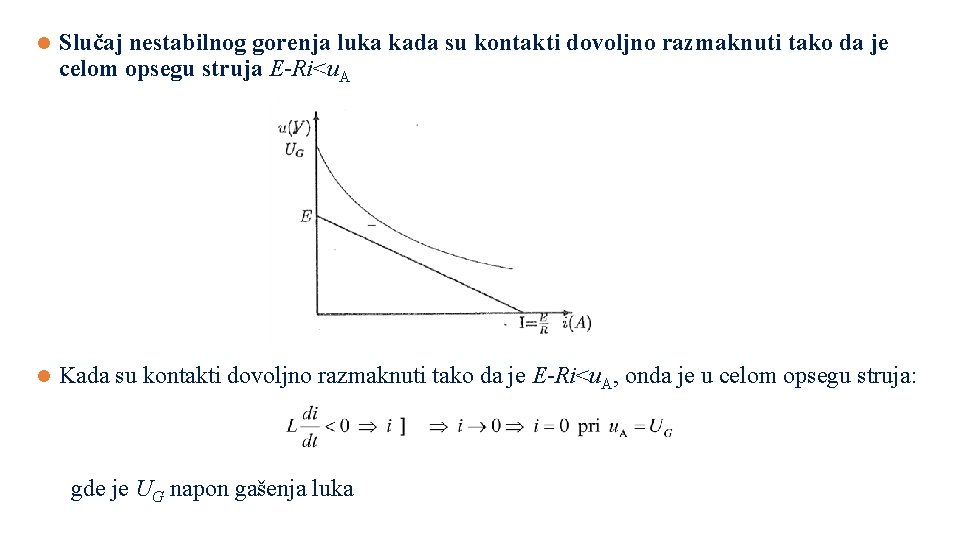 l Slučaj nestabilnog gorenja luka kada su kontakti dovoljno razmaknuti tako da je celom