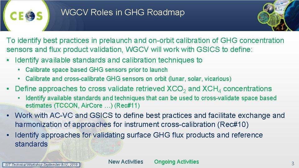 WGCV Roles in GHG Roadmap To identify best practices in prelaunch and on-orbit calibration