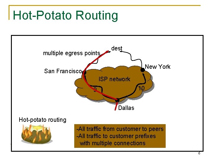 Hot-Potato Routing multiple egress points dest New York San Francisco ISP network 10 9