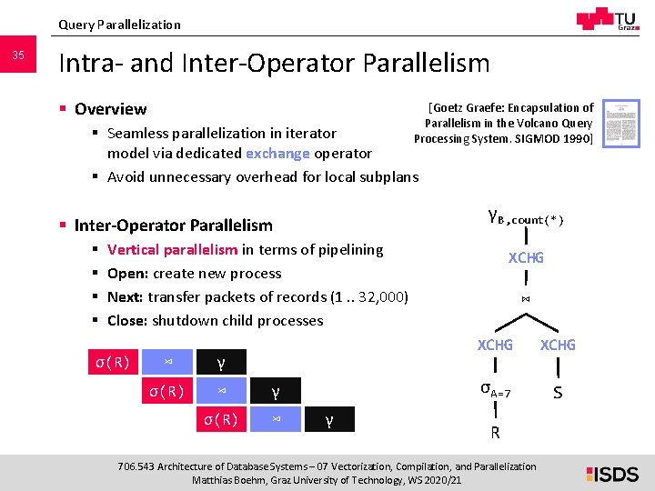 Query Parallelization 35 Intra- and Inter-Operator Parallelism § Overview [Goetz Graefe: Encapsulation of Parallelism Query Parallelization 35 Intra- and Inter-Operator Parallelism § Overview [Goetz Graefe: Encapsulation of Parallelism