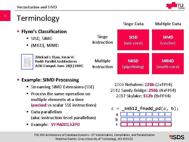 Vectorization and SIMD 6 Terminology § Flynn’s Classification § SISD, SIMD § (MISD), MIMD Vectorization and SIMD 6 Terminology § Flynn’s Classification § SISD, SIMD § (MISD), MIMD
