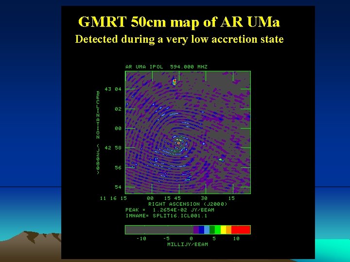 GMRT 50 cm map of AR UMa Detected during a very low accretion state