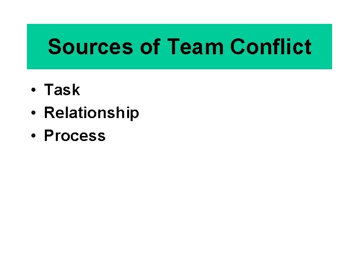 Sources of Team Conflict • Task • Relationship • Process 