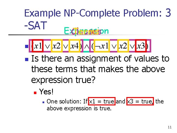 Example NP-Complete Problem: 3 -SAT Expression Clauses Terms (x 1 x 2 x 4)