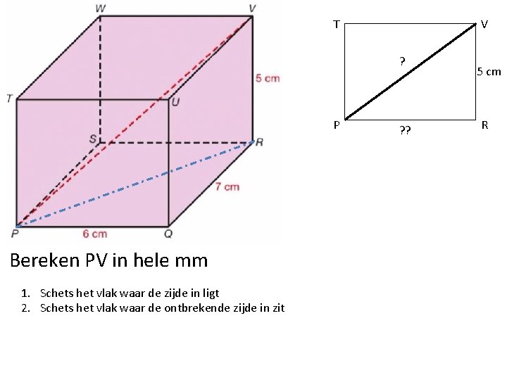 T V ? P Bereken PV in hele mm 1. Schets het vlak waar