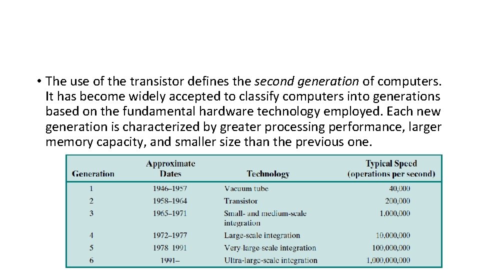  • The use of the transistor defines the second generation of computers. It