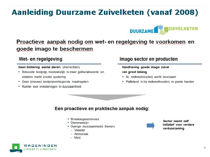 Aanleiding Duurzame Zuivelketen (vanaf 2008) 7 