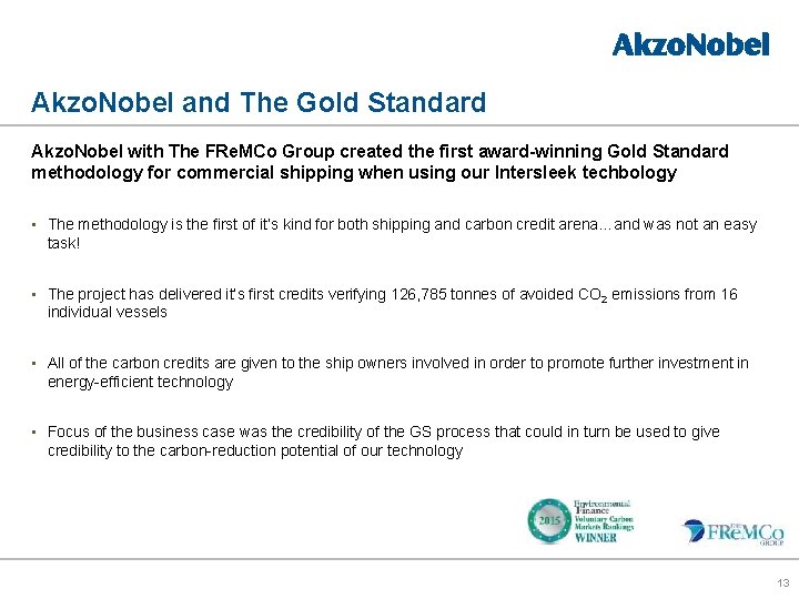 Akzo. Nobel and The Gold Standard Akzo. Nobel with The FRe. MCo Group created