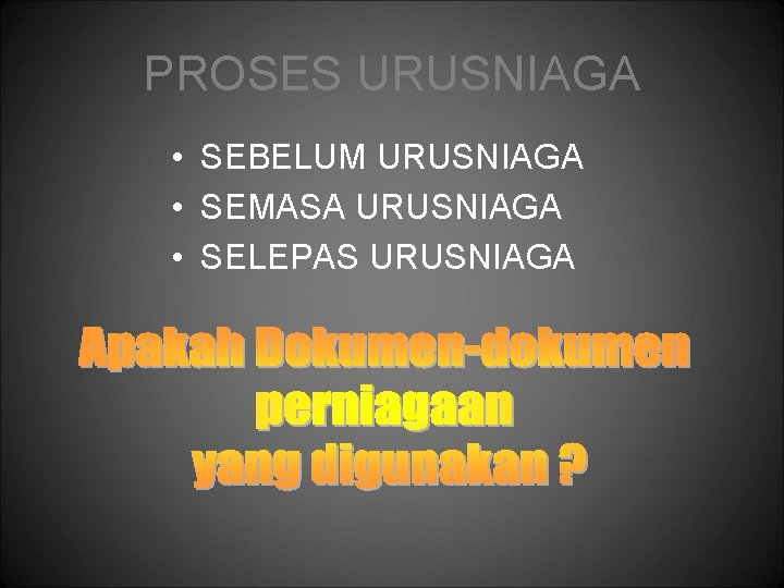 PROSES URUSNIAGA • SEBELUM URUSNIAGA • SEMASA URUSNIAGA • SELEPAS URUSNIAGA 