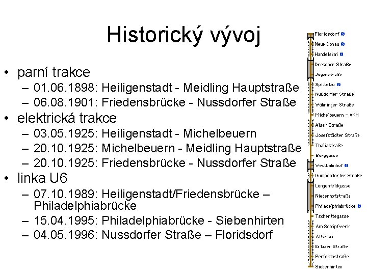 Historický vývoj • parní trakce – 01. 06. 1898: Heiligenstadt - Meidling Hauptstraße –