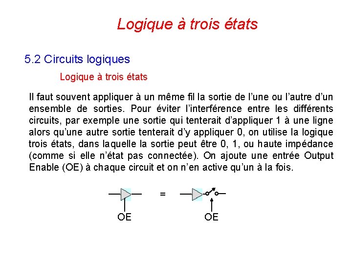 Logique à trois états 5. 2 Circuits logiques Logique à trois états Il faut