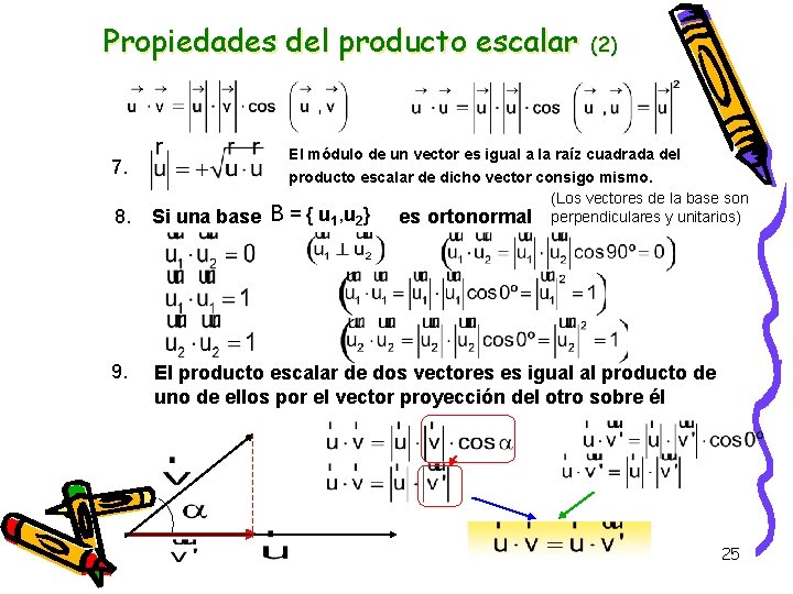 Propiedades del producto escalar 7. B (2) El módulo de un vector es igual