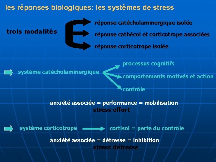 les réponses biologiques: les systèmes de stress réponse catécholaminergique isolée trois modalités réponse cathécol