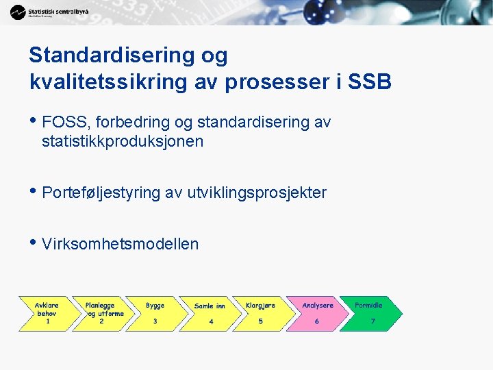 Standardisering og kvalitetssikring av prosesser i SSB • FOSS, forbedring og standardisering av statistikkproduksjonen