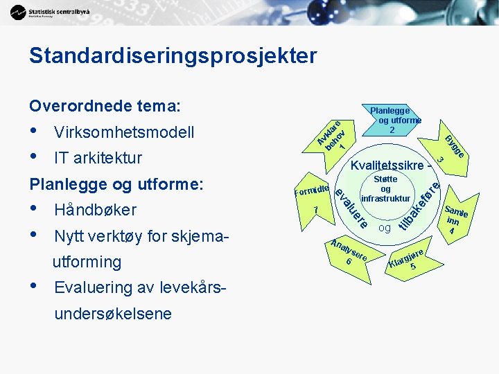 Standardiseringsprosjekter Overordnede tema: utforming • Evaluering av levekårsundersøkelsene An aly 6 ser e ør