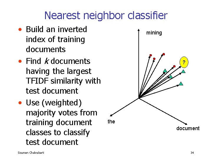 Nearest neighbor classifier • Build an inverted index of training documents • Find k