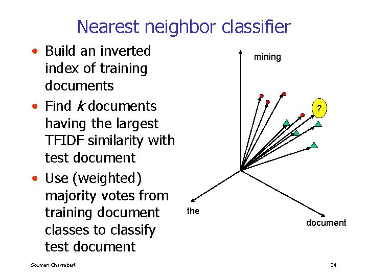 Nearest neighbor classifier • Build an inverted index of training documents • Find k