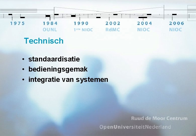 Technisch • standaardisatie • bedieningsgemak • integratie van systemen 
