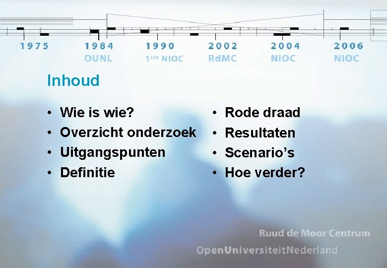 Inhoud • • Wie is wie? Overzicht onderzoek Uitgangspunten Definitie • • Rode draad