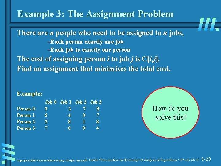 Example 3: The Assignment Problem There are n people who need to be assigned