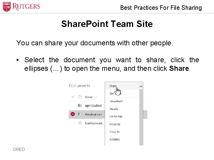 Best Practices For File Sharing Share. Point Team Site You can share your documents