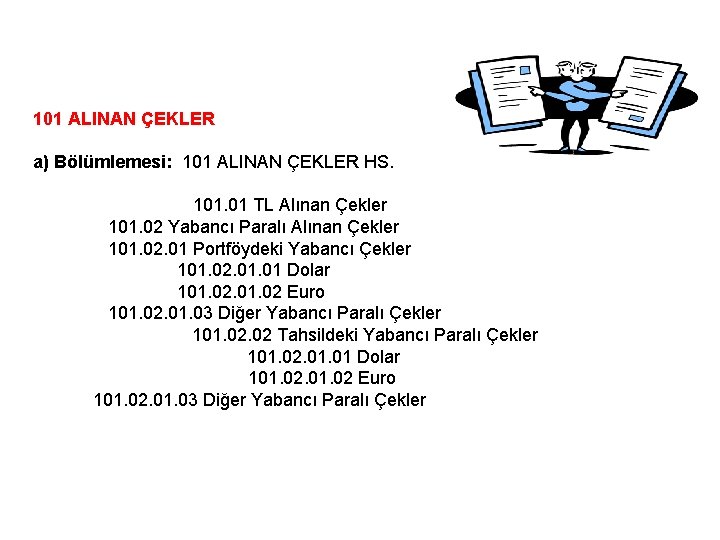 101 ALINAN ÇEKLER a) Bölümlemesi: 101 ALINAN ÇEKLER HS. 101. 01 TL Alınan Çekler