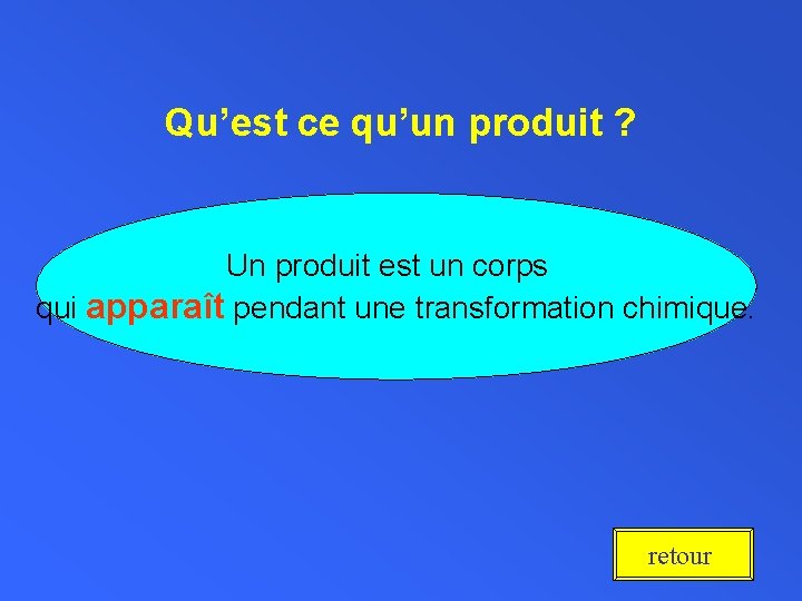 Qu’est ce qu’un produit ? Un produit est un corps qui apparaît pendant une