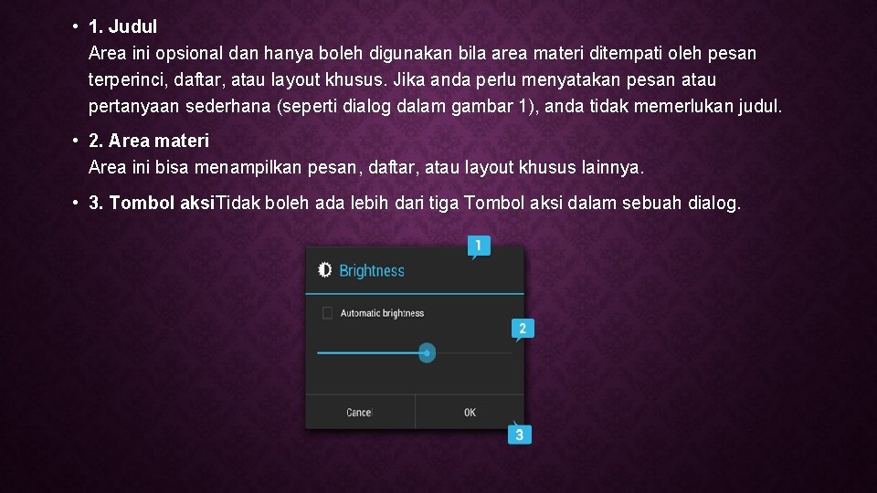  • 1. Judul Area ini opsional dan hanya boleh digunakan bila area materi