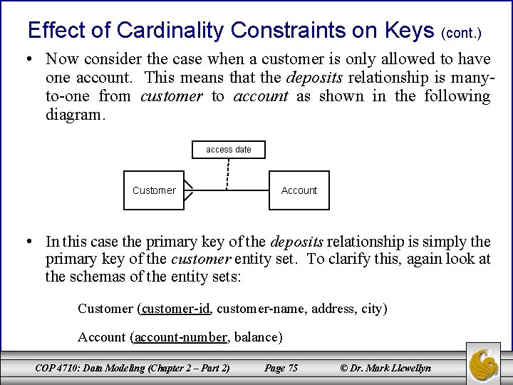Effect of Cardinality Constraints on Keys (cont. ) • Now consider the case when Effect of Cardinality Constraints on Keys (cont. ) • Now consider the case when