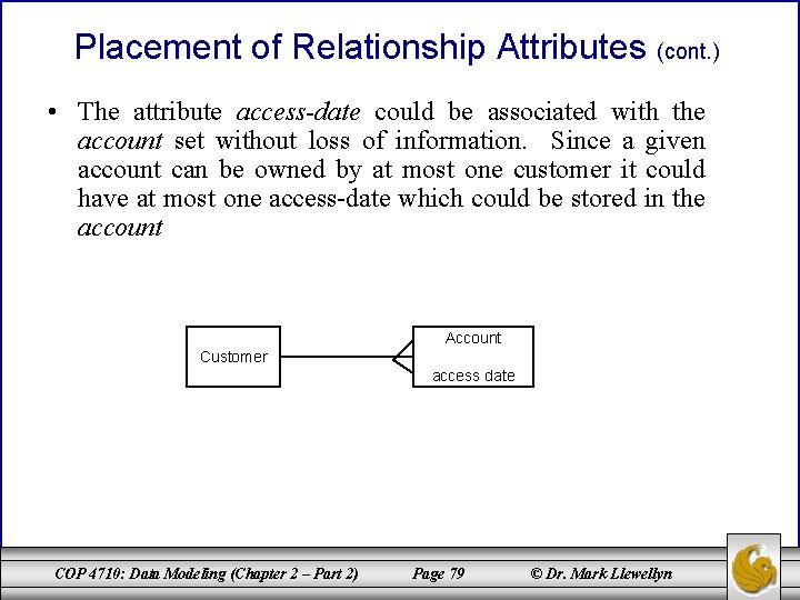 Placement of Relationship Attributes (cont. ) • The attribute access-date could be associated with Placement of Relationship Attributes (cont. ) • The attribute access-date could be associated with