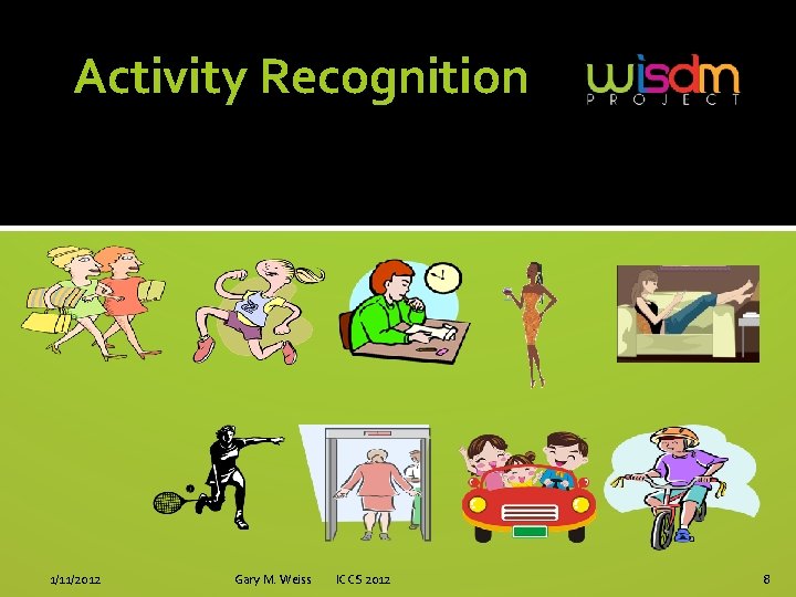 Activity Recognition 1/11/2012 Gary M. Weiss ICCS 2012 8 