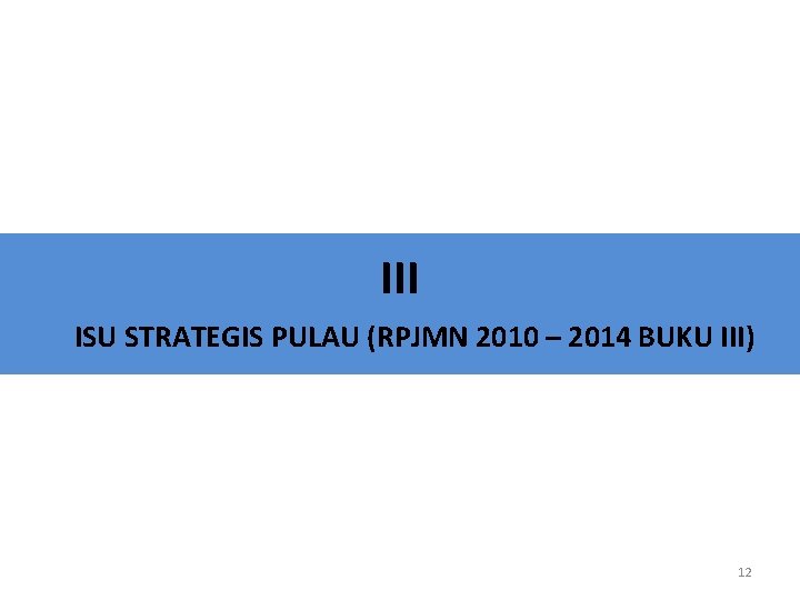 III ISU STRATEGIS PULAU (RPJMN 2010 – 2014 BUKU III) 12 