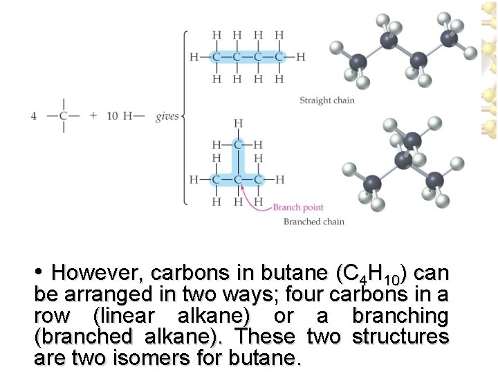  • However, carbons in butane (C 4 H 10) can be arranged in