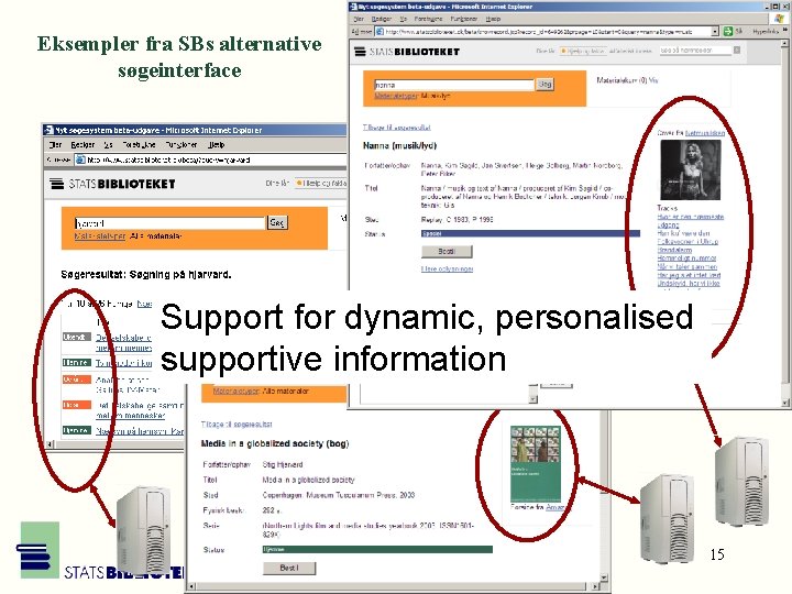 Eksempler fra SBs alternative søgeinterface Support for dynamic, personalised supportive information 15 