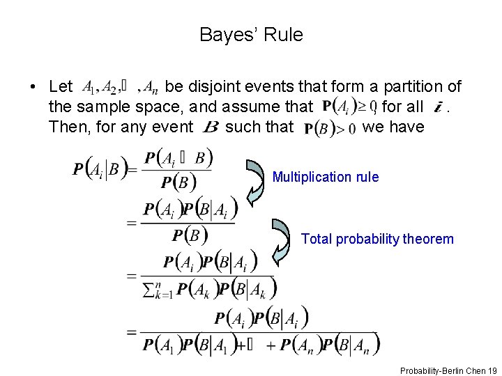 Bayes’ Rule • Let be disjoint events that form a partition of the sample