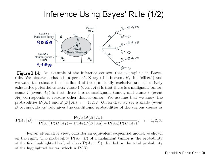 Inference Using Bayes’ Rule (1/2) 惡性腫瘤 良性腫瘤 Figure 1. 14: Probability-Berlin Chen 20 