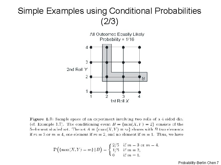 Simple Examples using Conditional Probabilities (2/3) Probability-Berlin Chen 7 