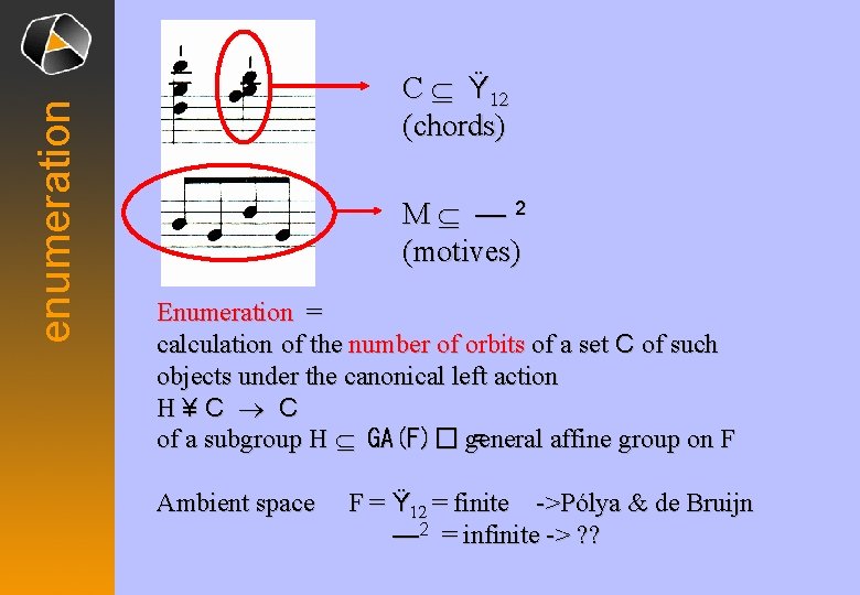 enumeration C Í Ÿ 12 (chords) MÍ — 2 (motives) Enumeration = calculation of