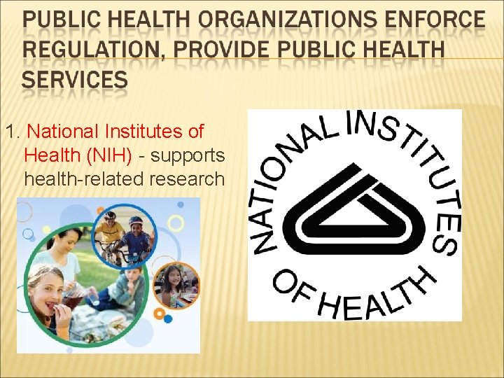 1. National Institutes of Health (NIH) - supports health-related research 