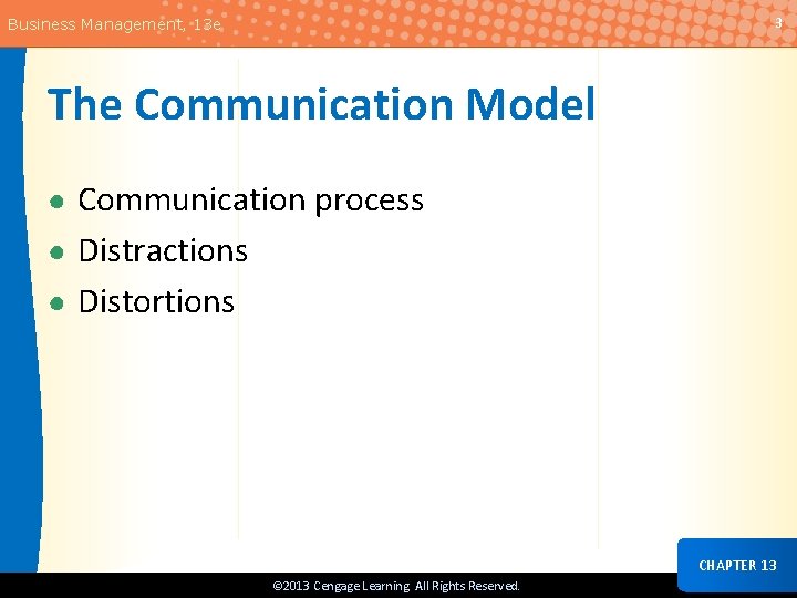 3 Business Management, 13 e The Communication Model ● Communication process ● Distractions ●