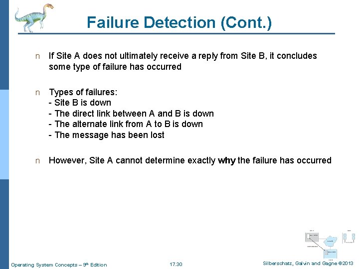 Failure Detection (Cont. ) n If Site A does not ultimately receive a reply