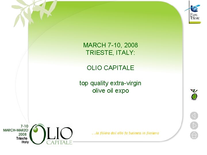 MARCH 7 -10, 2008 TRIESTE, ITALY: OLIO CAPITALE top quality extra-virgin olive oil expo