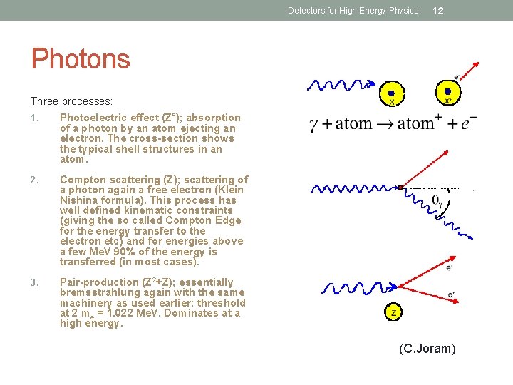 Detectors for High Energy Physics 12 Photons Three processes: 1. Photoelectric effect (Z 5);
