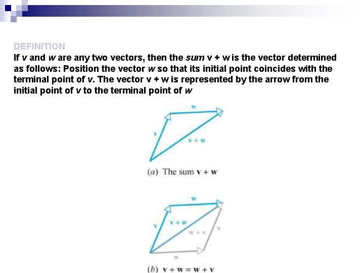 DEFINITION If v and w are any two vectors, then the sum v +
