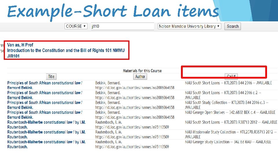 Example-Short Loan items 