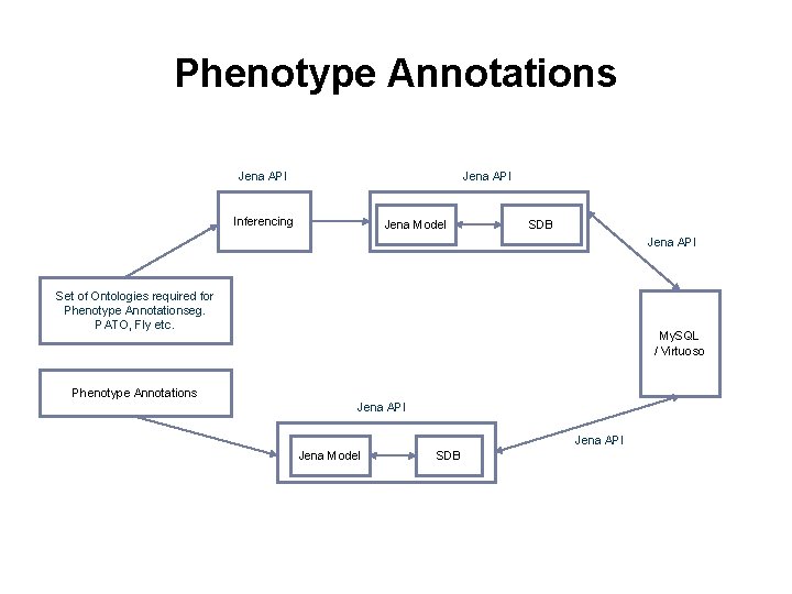 Phenotype Annotations Jena API Inferencing Jena Model j SDB Jena API Set of Ontologies