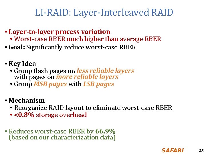 LI-RAID: Layer-Interleaved RAID • Layer-to-layer process variation • Worst-case RBER much higher than average