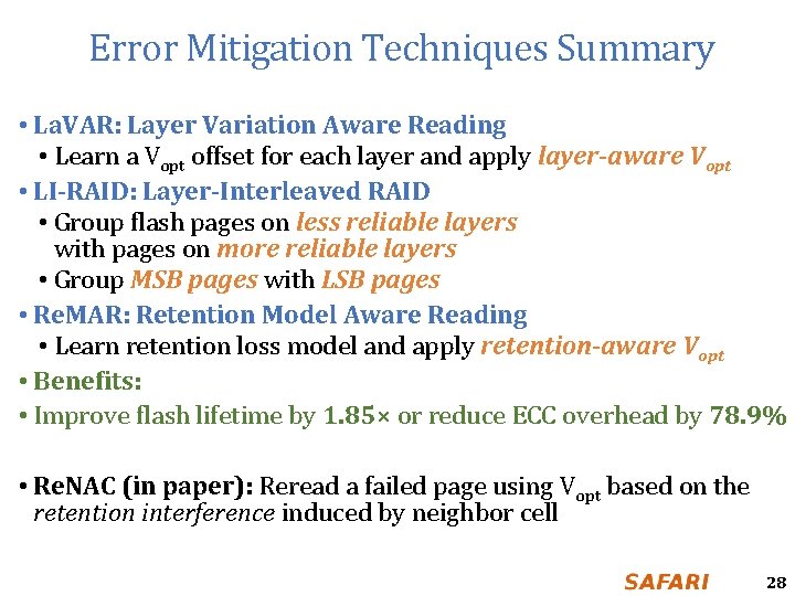 Error Mitigation Techniques Summary • La. VAR: Layer Variation Aware Reading • Learn a