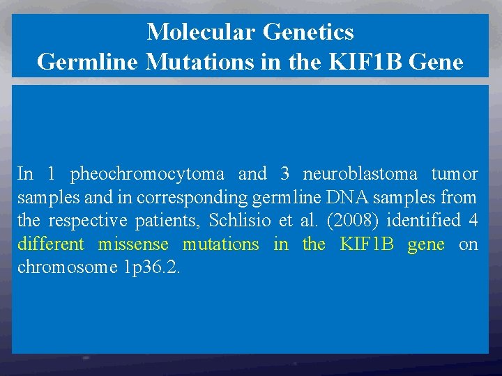 Molecular Genetics Germline Mutations in the KIF 1 B Gene In 1 pheochromocytoma and